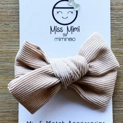 Miss Mimi By Miminoo Curduroy Beige Hair Bow Accessories
