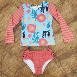 Oopsie Daisy Coral Stripe Rash Guard Girls