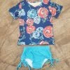 Oopsie Daisy Navy Rose Rash Guard Swimsuit Girls