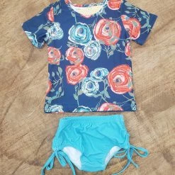 Oopsie Daisy Navy Rose Rash Guard Swimsuit Girls