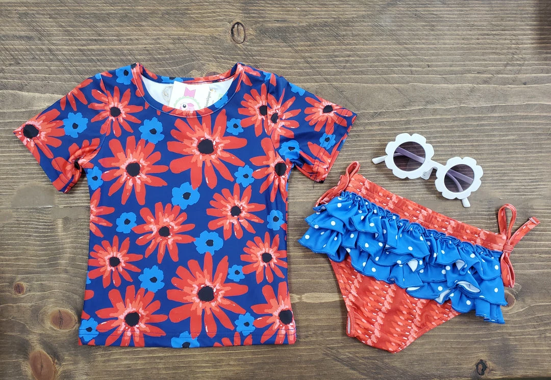 Outlet โ๏ธ Oopsie Daisy Red Floral Rash Guard ๐ง Girls โค๏ธ 3 Oopsie Daisy Red Floral Rash Guard Girls