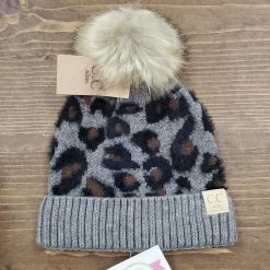 Itty Bitty Kid's Boutique Accessories Kids Leopard Pom Beanie (3 Colors)
