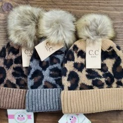 Itty Bitty Kid's Boutique Accessories Kids Leopard Pom Beanie (3 Colors)