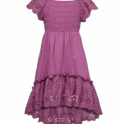 Hannah Banana Girls Eyelet Lace Ruffled Smocked Dress
