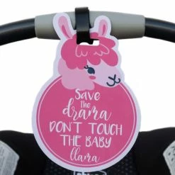 Three Little Tots Infants Pink Llama No Touching Car Seat & Stroller Tag