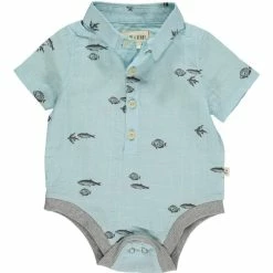 Me+Henry Helford Short Sleeved Onesie-fish Print