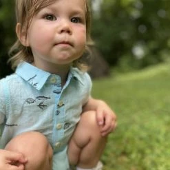 Me+Henry Helford Short Sleeved Onesie-fish Print