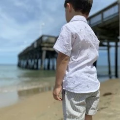 Me+Henry Boys Marina Turn-Up Shorts-beige Stripe