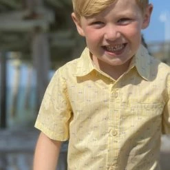 Me+Henry Boys Yellow Bow Tie Stripe Short Sleeved Shirt