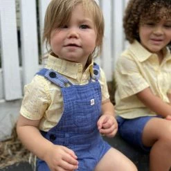 Me+Henry Boys Yellow Bow Tie Stripe Short Sleeved Onesie