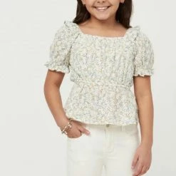 Hayden Girls Embroidered Eyelet Ruffled Floral Peplum Top