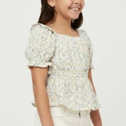 Hayden Girls Embroidered Eyelet Ruffled Floral Peplum Top