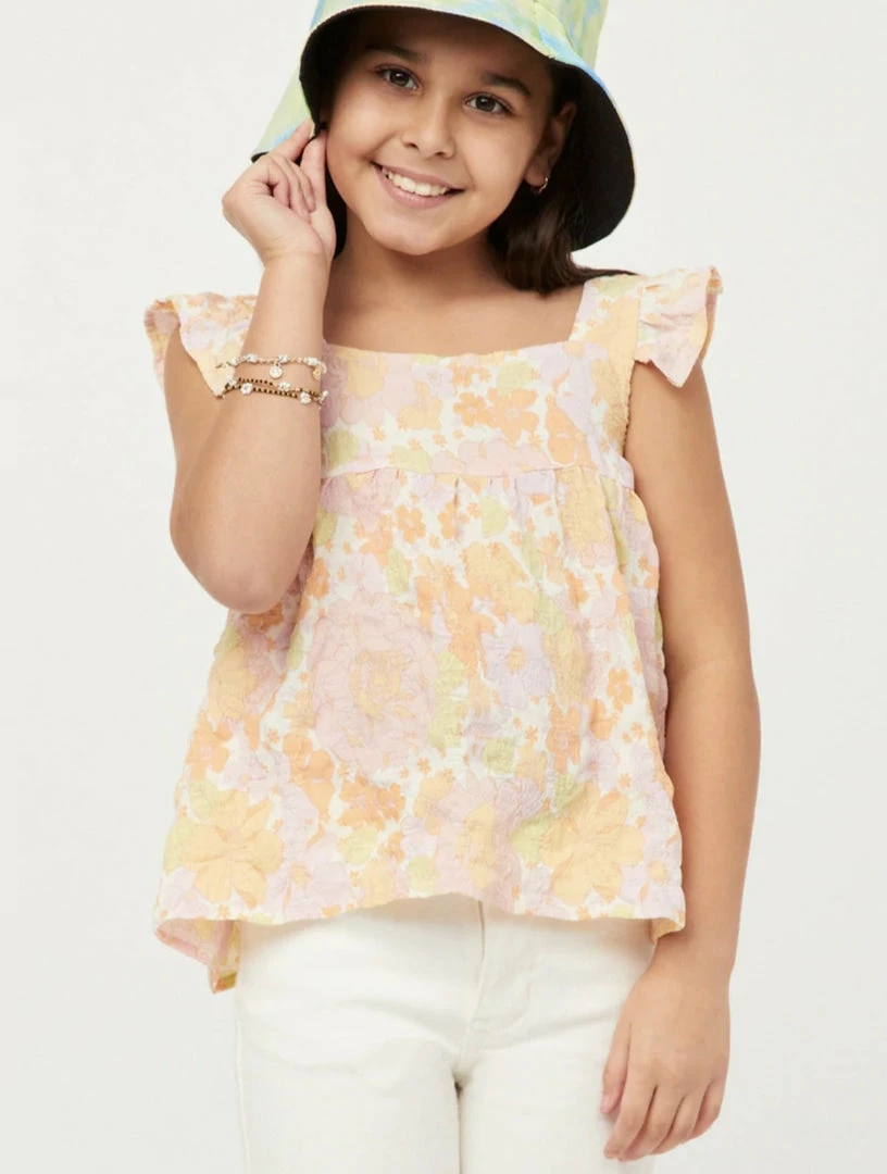 Buy ๐ฅ Hayden ๐ง Girls Textured Floral Button Back Ruffle Tank ๐งจ 3 Hayden Girls Textured Floral Button Back Ruffle Tank