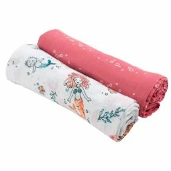 Bebe Au Lait Mermaid & Bubbles Oh-So-Soft Muslin Swaddle Blankets Infants