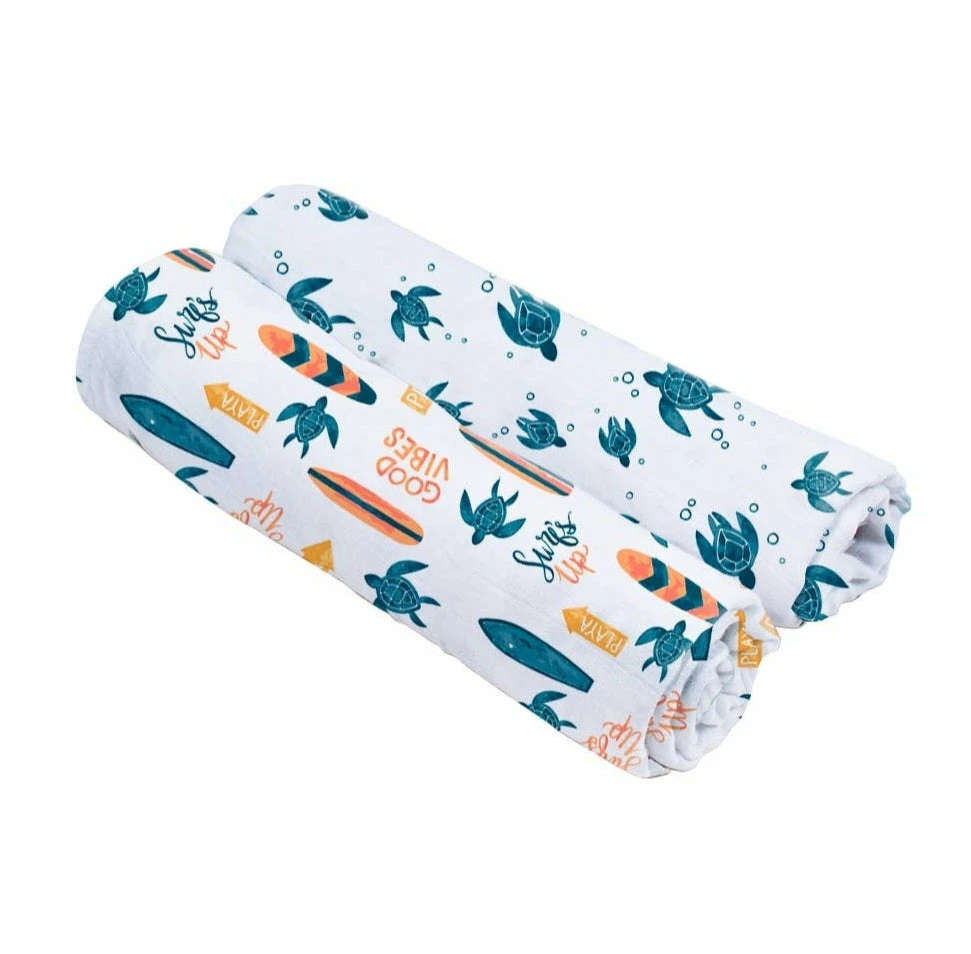 Flash Sale ❤️ Bebe Au Lait Infants Surf & Sea Turtles Oh-So-Soft Muslin Swaddle Blanket Set ✨ 3 Bebe Au Lait Infants Surf & Sea Turtles Oh-So-Soft Muslin Swaddle Blanket Set