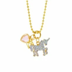 Tiny Treats Shiny Unicorn, Heart & Gem Gold Charm Necklace Accessories