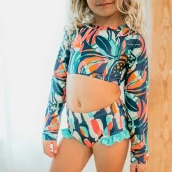 Oopsie Daisy Girls Tropical Cropped Rash Guard