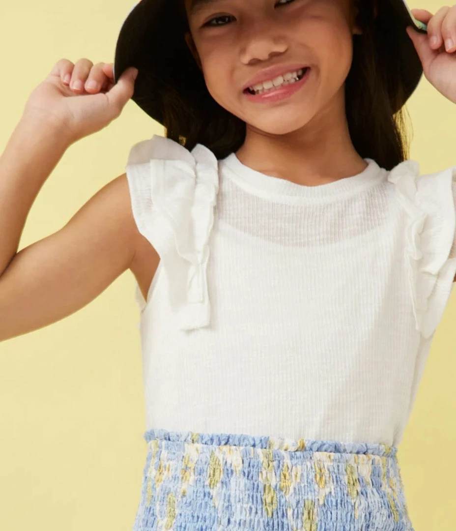 Outlet 🎁 Hayden 👧 Girls White Marled Textured Ruffle Rib Knit Tank 😉 3 Hayden Girls White Marled Textured Ruffle Rib Knit Tank