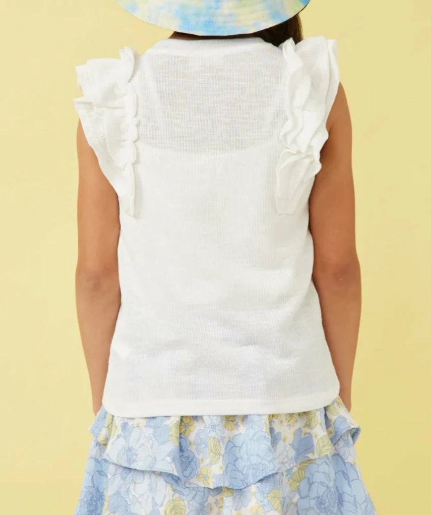 Outlet 🎁 Hayden 👧 Girls White Marled Textured Ruffle Rib Knit Tank 😉 5 Hayden Girls White Marled Textured Ruffle Rib Knit Tank