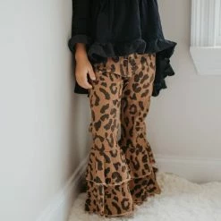 Itty Bitty Kid's Boutique Leopard Double Denim Ruffle Pant Girls