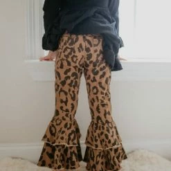 Itty Bitty Kid's Boutique Leopard Double Denim Ruffle Pant Girls