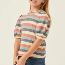 Hayden Stripe Puff Sleeve Tee Girls