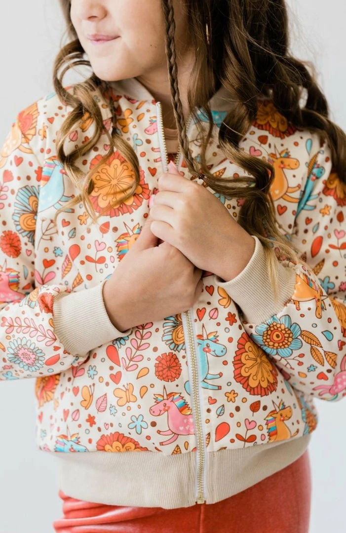 Best deal ๐ Itty Bitty Kid's Boutique Retro Unicorn Satin Jacket ๐ง Girls ๐ 3 Itty Bitty Kid's Boutique Retro Unicorn Satin Jacket Girls
