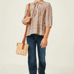 Hayden Girls Tie Neck Floral Printed Peasant Top