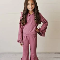 Itty Bitty Kid's Boutique Girls Plum Hooded Ruffle Set