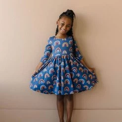 Ollie Jay Girls Autumn Dress In Navy Rainbow