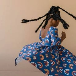 Ollie Jay Girls Autumn Dress In Navy Rainbow