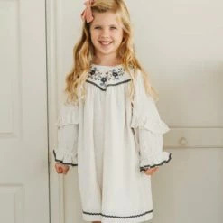 Itty Bitty Kid's Boutique Accent Sleeve Embroidered Dress