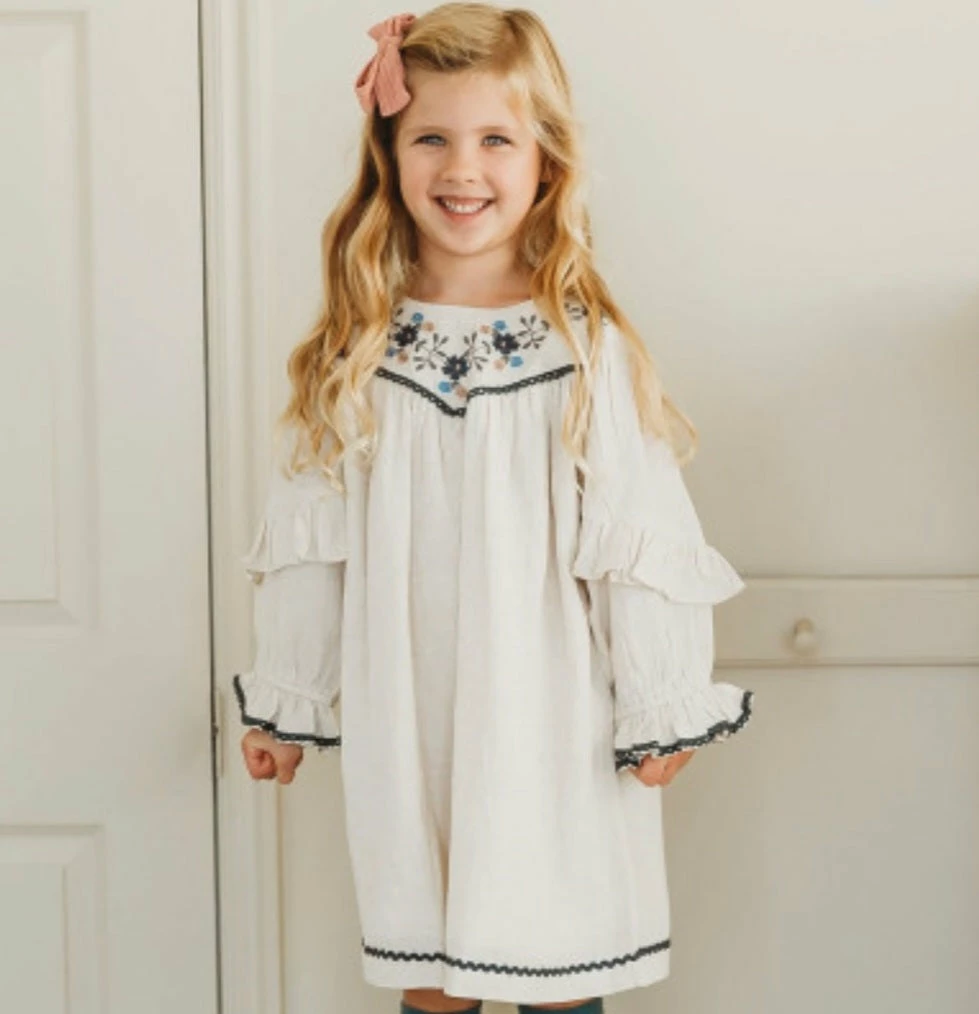 Best Pirce 🛒 Itty Bitty Kid's Boutique Accent Sleeve Embroidered 👗 Dress 🎉 4 Itty Bitty Kid's Boutique Accent Sleeve Embroidered Dress
