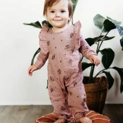 Itty Bitty Kid's Boutique Infants Long Flutter Romper In Mauve Floral