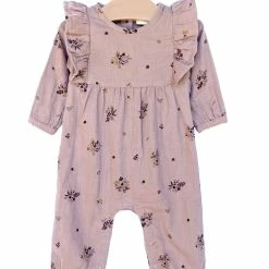 Itty Bitty Kid's Boutique Infants Long Flutter Romper In Mauve Floral
