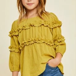 Itty Bitty Kid's Boutique Girls Textured Ruffle Front Top