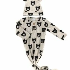 Itty Bitty Kid's Boutique Oatmeal Bear Knotted Gown With Hat Infants