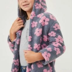 Itty Bitty Kid's Boutique All Over Floral Fleece Hooded Jacket Girls