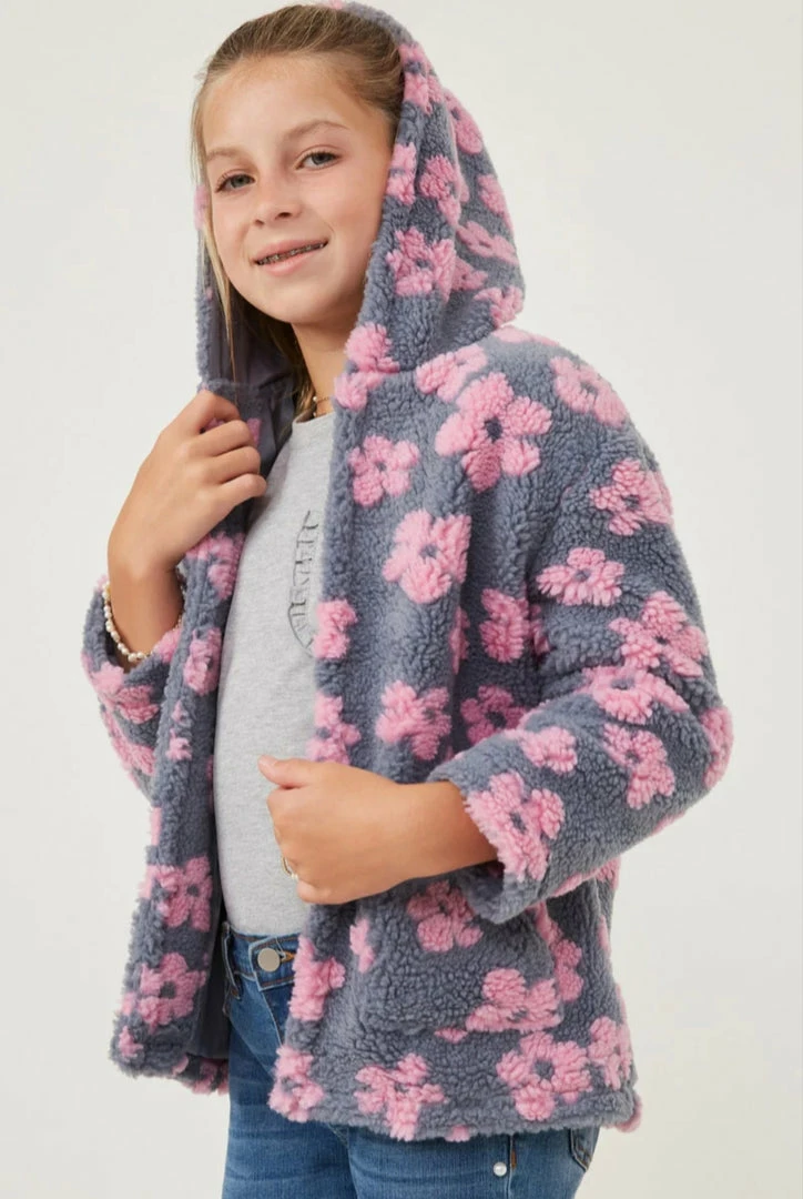 Flash Sale ❤️ Itty Bitty Kid's Boutique All Over Floral Fleece Hooded Jacket 👧 Girls 👏 3 Itty Bitty Kid's Boutique All Over Floral Fleece Hooded Jacket Girls