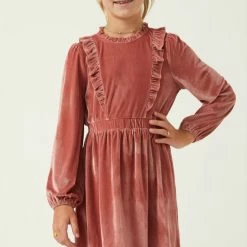 Itty Bitty Kid's Boutique Girls Velvet Corduroy Ruffled Balloon Sleeve Dress