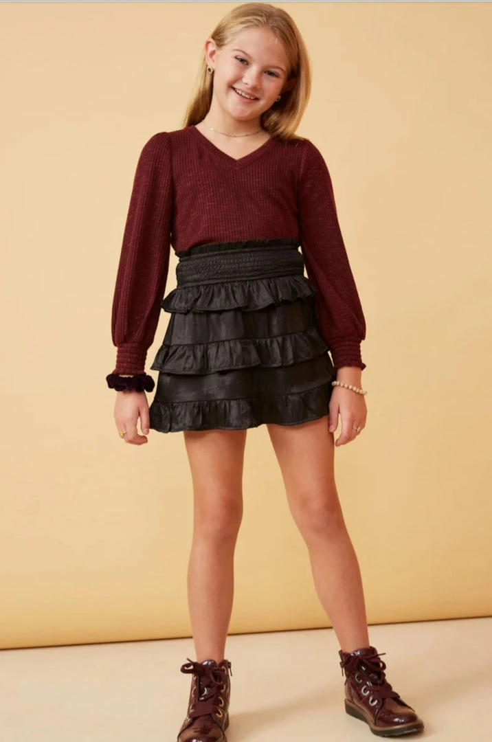 Outlet ๐ Itty Bitty Kid's Boutique Marled Smocked Cuff Ribbed Knit Top ๐ 6 Itty Bitty Kid's Boutique Marled Smocked Cuff Ribbed Knit Top