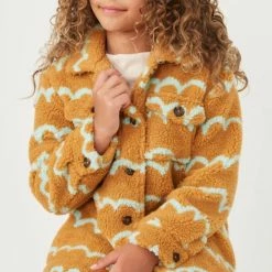 Itty Bitty Kid's Boutique Collared Check Pocket Stripe Sherpa Jacket Girls