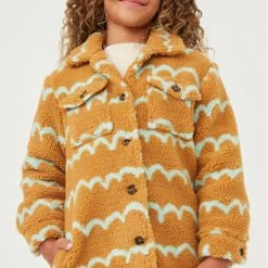 Itty Bitty Kid's Boutique Collared Check Pocket Stripe Sherpa Jacket Girls