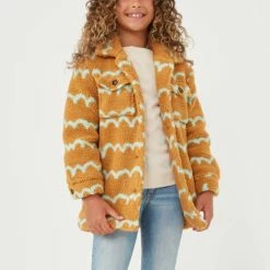 Itty Bitty Kid's Boutique Collared Check Pocket Stripe Sherpa Jacket Girls
