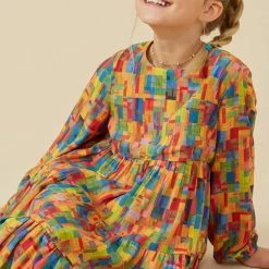 Itty Bitty Kid's Boutique Girls Colorful Patch Print Dress