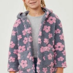 Itty Bitty Kid's Boutique All Over Floral Fleece Hooded Jacket Girls
