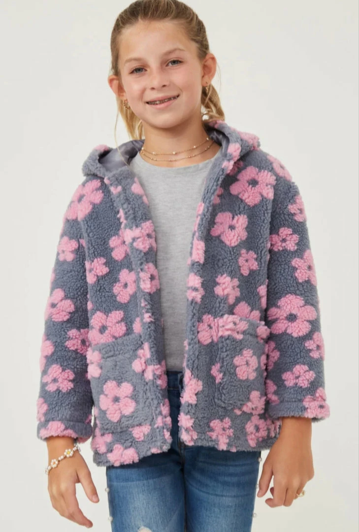 Flash Sale ❤️ Itty Bitty Kid's Boutique All Over Floral Fleece Hooded Jacket 👧 Girls 👏 4 Itty Bitty Kid's Boutique All Over Floral Fleece Hooded Jacket Girls