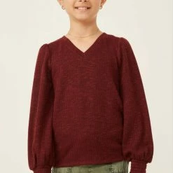 Itty Bitty Kid's Boutique Marled Smocked Cuff Ribbed Knit Top