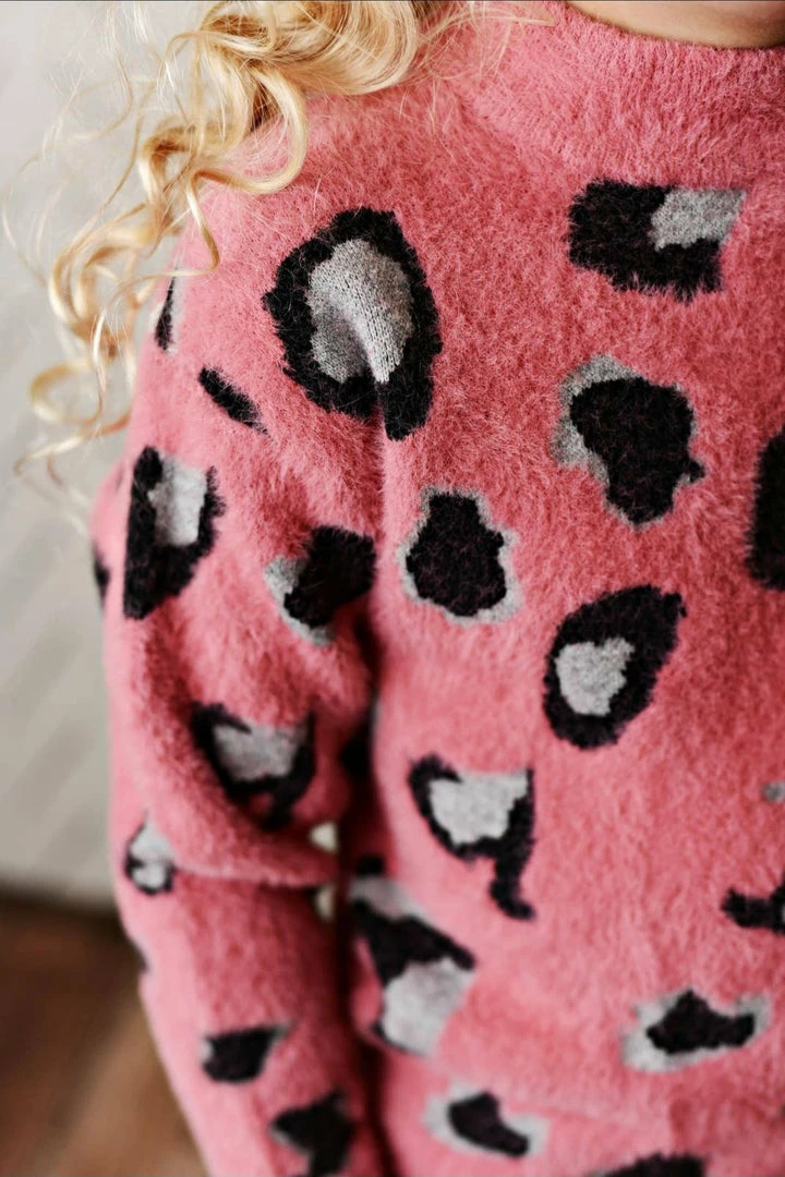 Buy ⌛ Itty Bitty Kid's Boutique Pink Leopard Fuzzy Sweater 👧 Girls 💯 4 Itty Bitty Kid's Boutique Pink Leopard Fuzzy Sweater Girls
