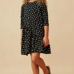 Itty Bitty Kid's Boutique Ditsy Heart Asymmetric Ruffle Dress Girls
